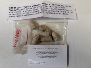 Lot of 6 Gettysburg bullets Spanglers Spring